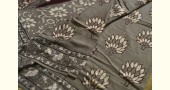 shop dabu hand block printed cotton saree - Lotus Printed in Grey Color