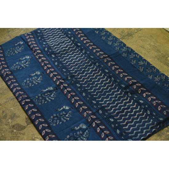 shop Dabu Block Printed Cotton Saree in Indigo Color