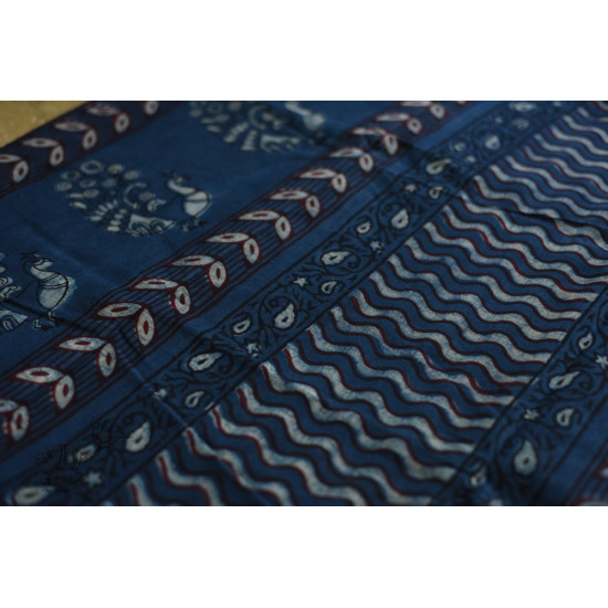 shop Dabu Block Printed Cotton Saree in Indigo Color