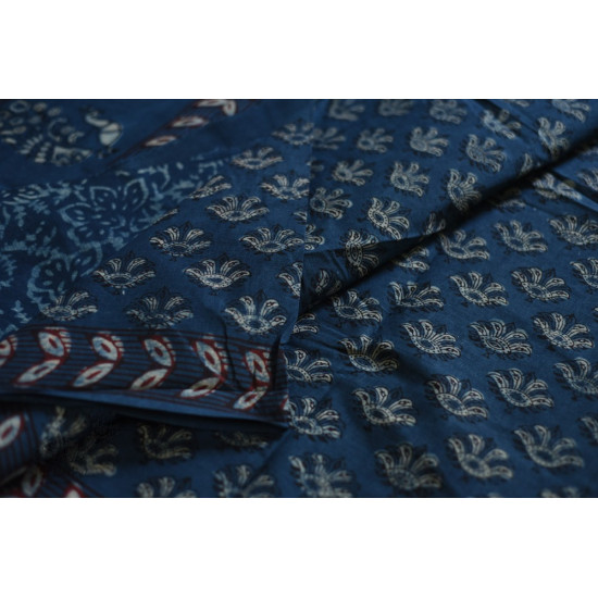 shop Dabu Block Printed Cotton Saree in Indigo Color