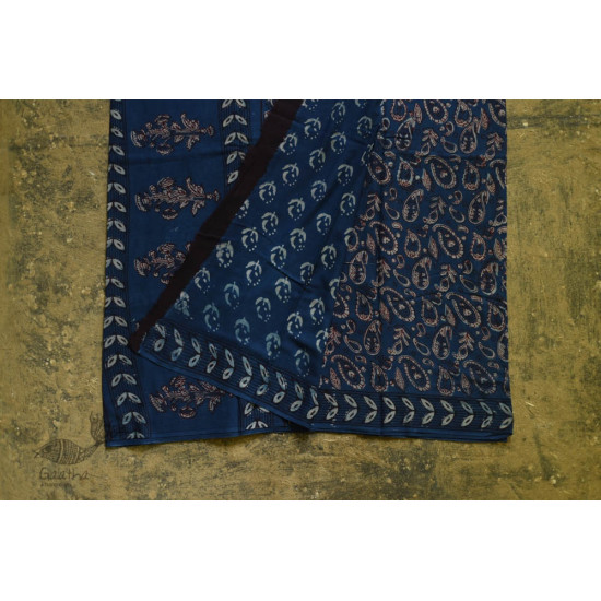 shop dabu hand block printed cotton saree indigo