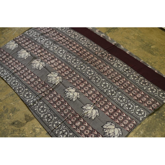 shop dabu hand block printed cotton saree Brown