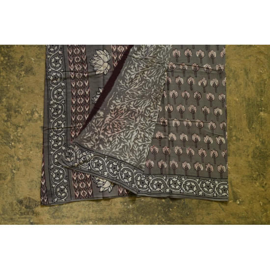 shop dabu hand block printed cotton saree Brown