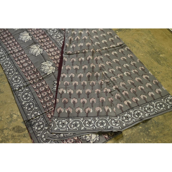 shop dabu hand block printed cotton saree Brown