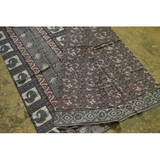 shop dabu hand block printed cotton saree Peacock Pallu Motif