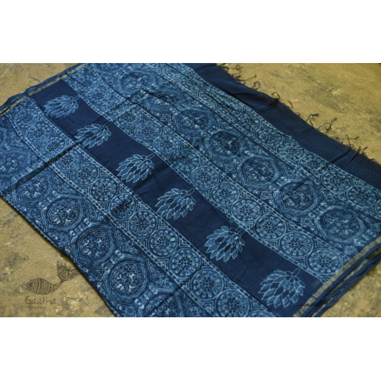 shop Dabu  Block Print - Chanderi Indigo Saree