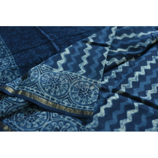 shop Dabu  Block Print - Chanderi Indigo Saree