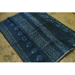 Saanjhh . साँझ | Dabu  Block Print - Chanderi Indigo Saree pigeon motif