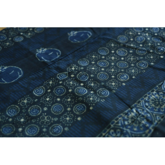 shop Dabu  Block Print - Chanderi Indigo Saree pigeon-motif