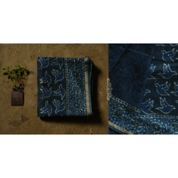 Saanjhh . साँझ | Dabu  Block Print - Chanderi Indigo Saree pigeon motif