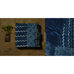 Saanjhh . साँझ | Dabu  Block Print - Chanderi Indigo Zig Zag Saree