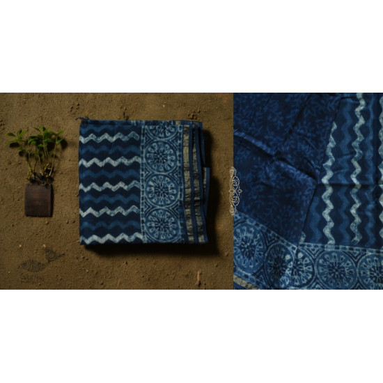 shop Dabu  Block Print - Chanderi Indigo Saree