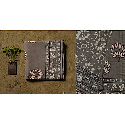 Saanjhh . साँझ | Dabu Block Printed Cotton Saree - Lotus Printed in Grey Color