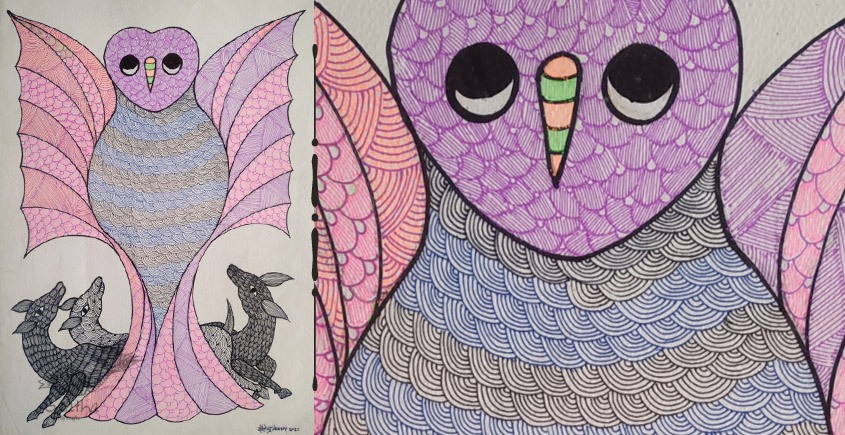 Gond Painting - indian art - owl