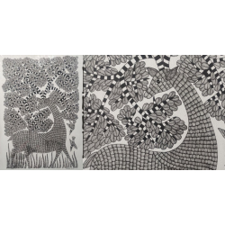 Gond Art | Black & White Deer (14"x 22")