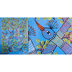 Gond Art | Blue Peacock (14"x15")