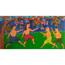 Gond Art | Krishna with Friends  (15"x 22")