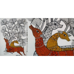 Gond Art | Orange Deer (14"x15")