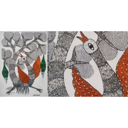 Gond Art | Peacock & Birds (14"x15")