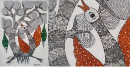 Gond Art | Peacock & Birds (14"x15")