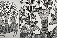 Gond Art | Three Deeres (14"x15")