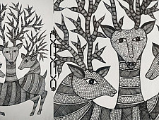 Gond Art | Three Deeres (14"x15")