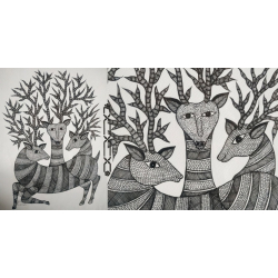 Gond Art | Three Deeres (14"x15")