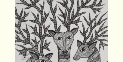 Gond Art | Three Deeres (14"x15")