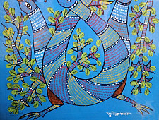 Gond Art | Blue Peacock (14"x15")