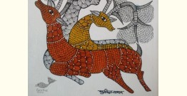 Gond Art | Orange Deer (14"x15")