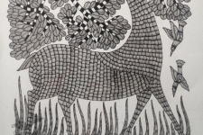 Gond Art | Black & White Deer (14"x 22")