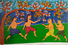 Gond Art | Krishna with Friends  (15"x 22")