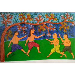 Gond Art | Krishna with Friends  (15"x 22")