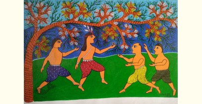 Gond Art | Krishna with Friends  (15"x 22")