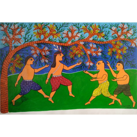 Gond art-  Krishna with Friends 