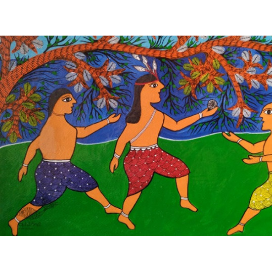 Gond art-  Krishna with Friends 