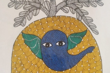 Gond Art ~ Hand Painted Gond Painting - Elephant & Tree