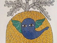 Gond Art ~ Hand Painted Gond Painting - Elephant & Tree