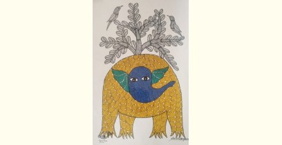 Gond Art ~ Hand Painted Gond Painting - Elephant & Tree