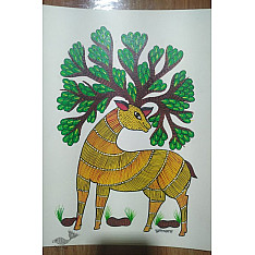 Gond Art ~ Hand Painted Gond Painting - A Deer