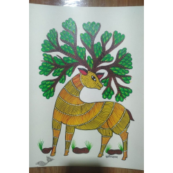 Gond Art ~ Hand Painted Gond Painting - A Deer