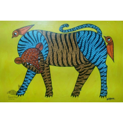 Gond Art ~ Hand Painted Gond Painting - A Tiger