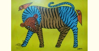 Gond Art ~ Hand Painted Gond Painting - A Tiger