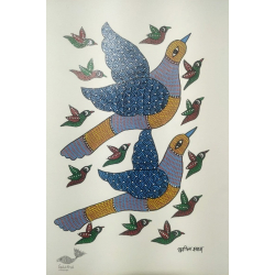 Gond Art ~ Hand Painted Gond Painting - Flying Birds