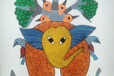 Gond Art ~ Hand Painted Gond Painting - Elephant & Birds