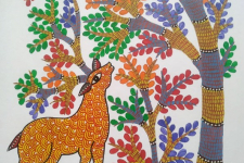 Gond Art ~ Hand Painted Gond Painting - Deer Under The Tree