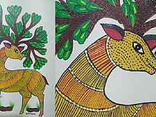 Gond Art ~ Hand Painted Gond Painting - A Deer
