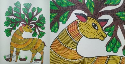 Gond Art ~ Hand Painted Gond Painting - A Deer