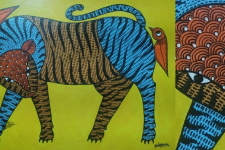 Gond Art ~ Hand Painted Gond Painting - A Tiger