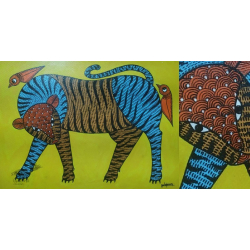 Gond Art ~ Hand Painted Gond Painting - A Tiger